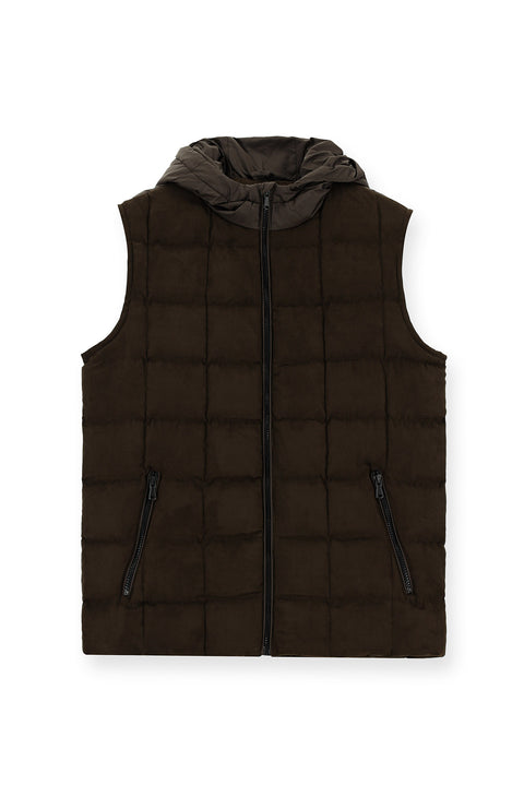 Medium Brown Slim Fit Narrow Cut Hooded Sports Vest