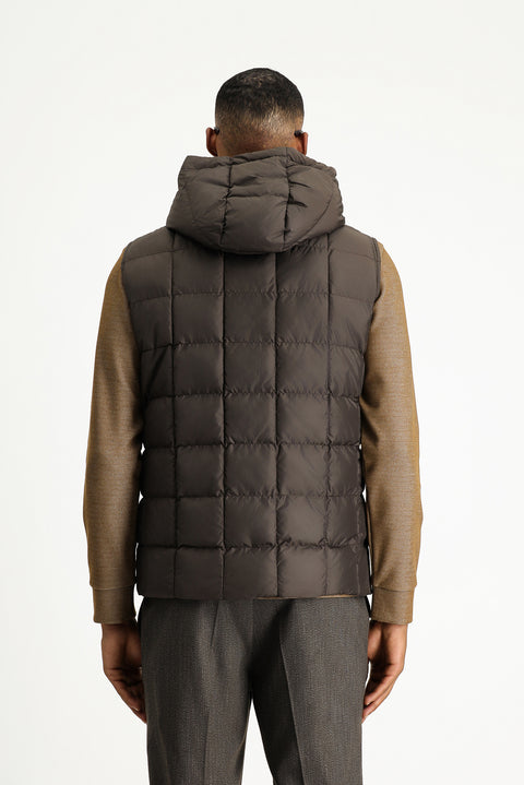 Medium Brown Slim Fit Narrow Cut Hooded Sports Vest