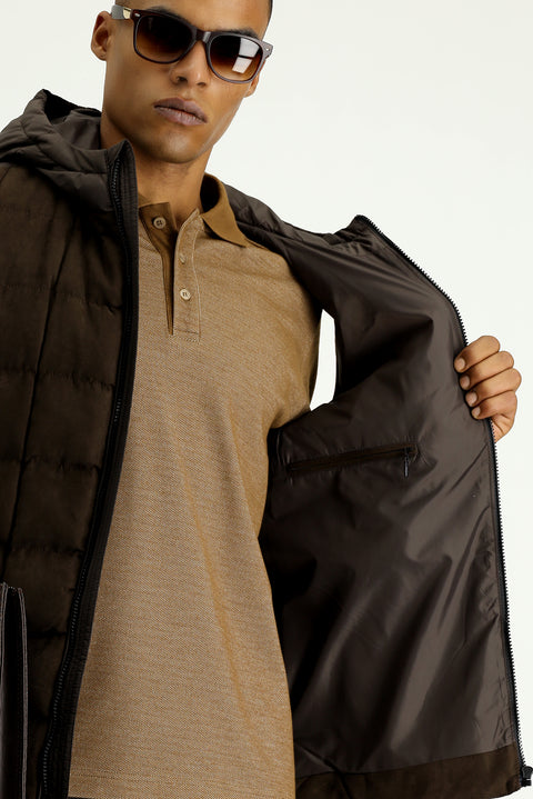 Medium Brown Slim Fit Narrow Cut Hooded Sports Vest