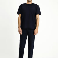 Dark Navy Crew Neck Oversize Lycra Printed T-Shirt