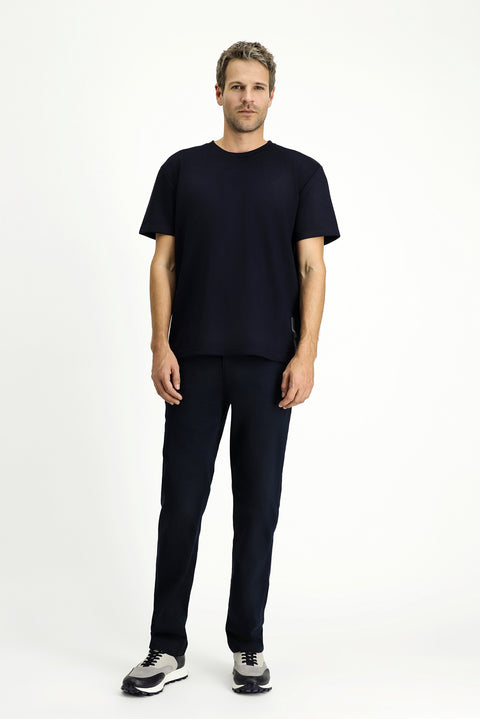 Dark Navy Crew Neck Oversize Lycra Printed T-Shirt