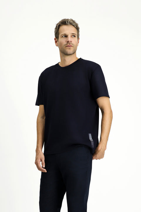 Dark Navy Crew Neck Oversize Lycra Printed T-Shirt