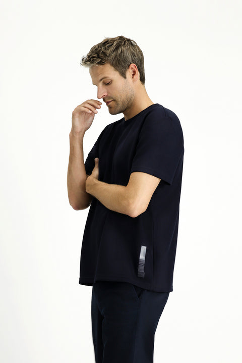 Dark Navy Crew Neck Oversize Lycra Printed T-Shirt