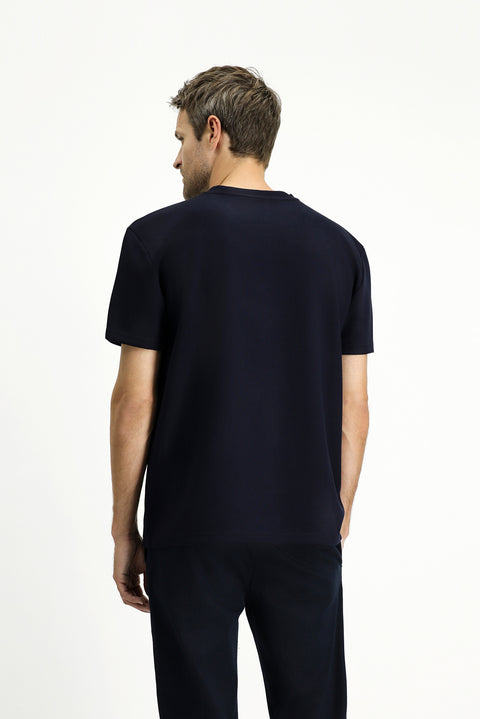 Dark Navy Crew Neck Oversize Lycra Printed T-Shirt