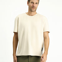 Medium Beige Crew Neck Oversize Lycra Printed T-Shirt