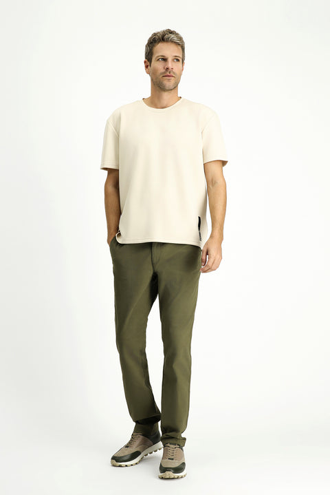 Medium Beige Crew Neck Oversize Lycra Printed T-Shirt