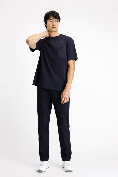 Dark Navy Crew Neck Oversize Cotton T-Shirt