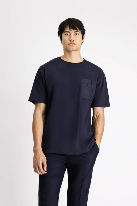 Dark Navy Crew Neck Oversize Cotton T-Shirt