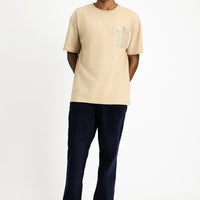 Medium Beige Crew Neck Oversize Cotton T-Shirt