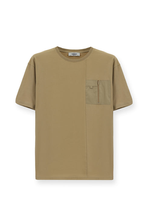 Medium Beige Crew Neck Oversize Cotton T-Shirt