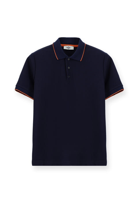 Dark Navy Regular Fit Patterned Lycra Polo Shirt