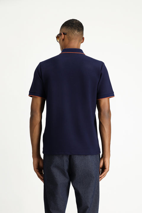 Dark Navy Regular Fit Patterned Lycra Polo Shirt