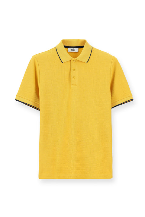 Dark Yellow Regular Fit Patterned Lycra Polo Shirt