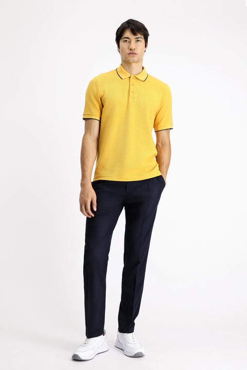 Dark Yellow Regular Fit Patterned Lycra Polo Shirt