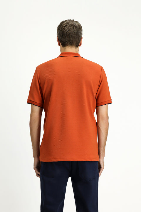 Tile Patterned Regular Fit Lycra Polo Shirt