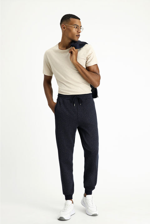 Dark Navy Regular Fit Striped Sweatpants / Track Pants