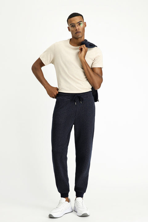 Dark Navy Regular Fit Striped Sweatpants / Track Pants