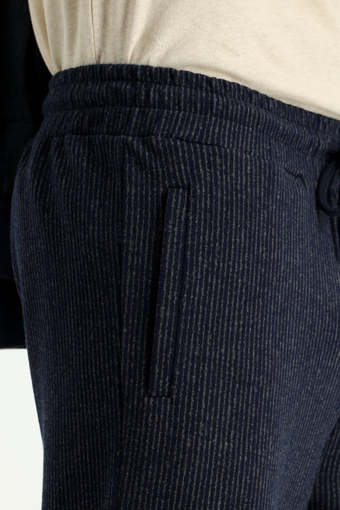 Dark Navy Regular Fit Striped Sweatpants / Track Pants