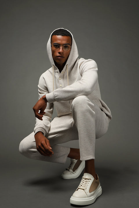 Light Beige Patterned Cotton Sweatshirt/Sweatpants