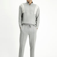 Medium Grey Melange 6 Drop Regular Fit Standard Cut Patterned Cotton Lycra Stretch Sweatpants with Pockets