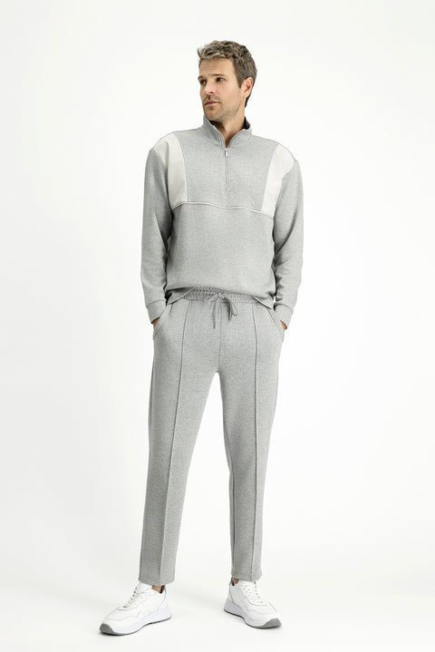 Medium Grey Melange 6 Drop Regular Fit Standard Cut Patterned Cotton Lycra Stretch Sweatpants with Pockets