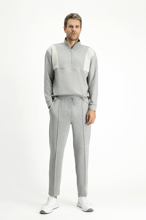 Medium Grey Melange 6 Drop Regular Fit Standard Cut Patterned Cotton Lycra Stretch Sweatpants with Pockets