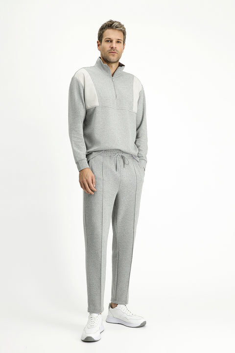 Medium Grey Melange 6 Drop Regular Fit Standard Cut Patterned Cotton Lycra Stretch Sweatpants with Pockets