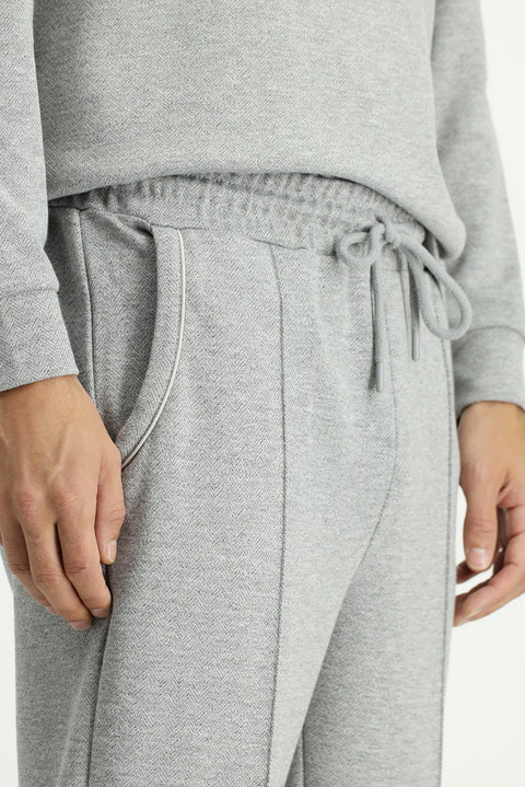 Medium Grey Melange 6 Drop Regular Fit Standard Cut Patterned Cotton Lycra Stretch Sweatpants with Pockets