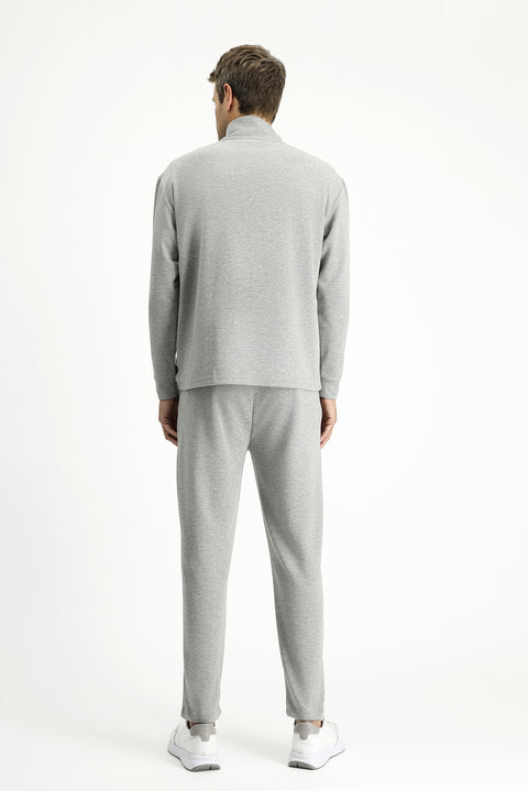 Medium Grey Melange 6 Drop Regular Fit Standard Cut Patterned Cotton Lycra Stretch Sweatpants with Pockets
