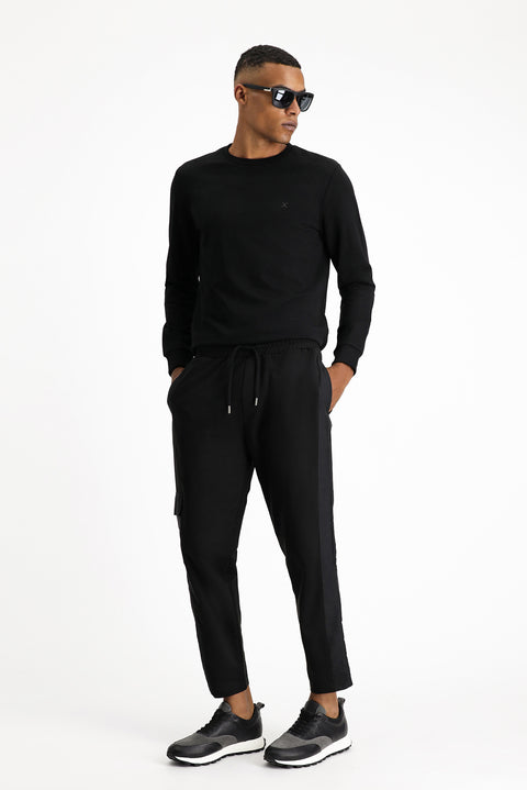 Siyah Pamuklu Kargo Cepli Sweatpant / Eşofman Altı