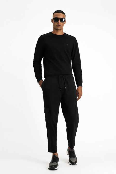 Siyah Pamuklu Kargo Cepli Sweatpant / Eşofman Altı