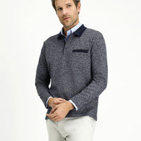 Light Navy Blue Polo Collar Regular Fit Cotton Sweatshirt