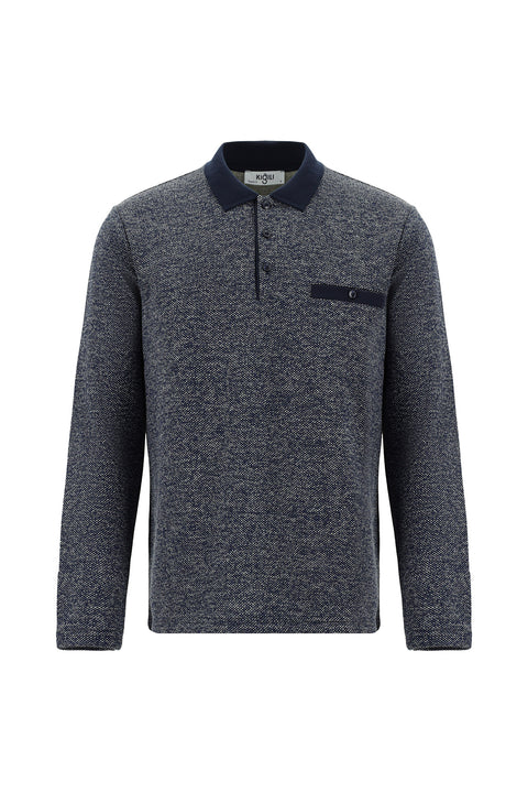Light Navy Blue Polo Collar Regular Fit Cotton Sweatshirt