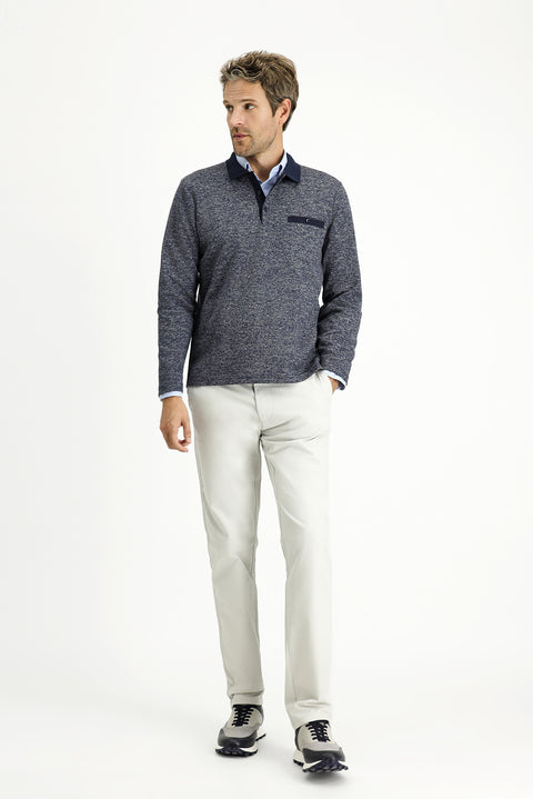 Light Navy Blue Polo Collar Regular Fit Cotton Sweatshirt