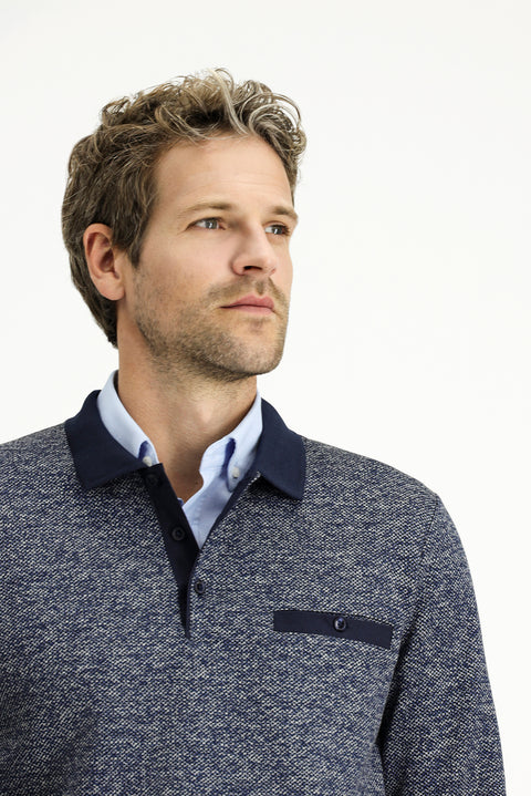 Light Navy Blue Polo Collar Regular Fit Cotton Sweatshirt