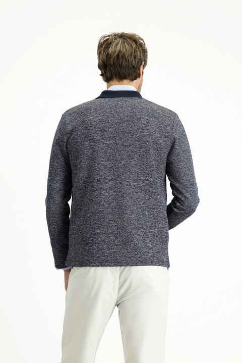 Light Navy Blue Polo Collar Regular Fit Cotton Sweatshirt