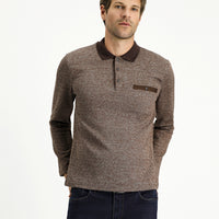 Medium Brown Polo Collar Regular Fit Cotton Sweatshirt