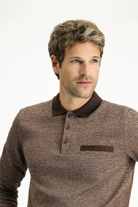 Medium Brown Polo Collar Regular Fit Cotton Sweatshirt