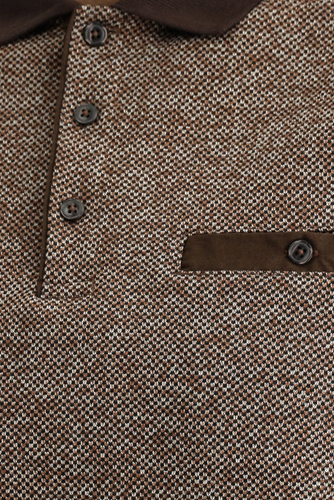 Medium Brown Polo Collar Regular Fit Cotton Sweatshirt