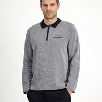 Light Navy Blue Polo Collar Regular Fit Patterned Zip-Up Cotton Sweatshirt