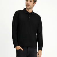 Black Polo Collar Regular Fit Patterned Sweatshirt