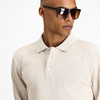 Light Beige Polo Collar Regular Fit Patterned Sweatshirt
