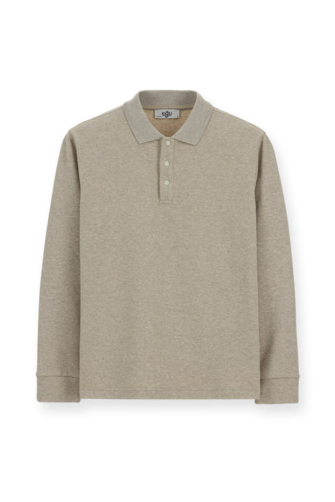 Light Beige Polo Collar Regular Fit Patterned Sweatshirt