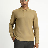 Dark Beige Polo Neck Regular Fit Patterned Sweatshirt
