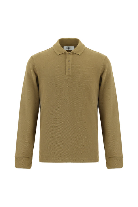 Dark Beige Polo Neck Regular Fit Patterned Sweatshirt