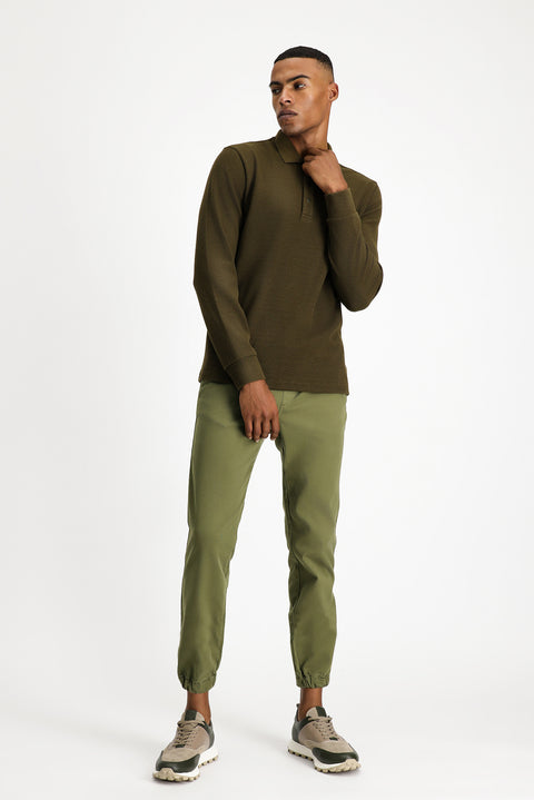 Asker Haki Melanj Polo Yaka Regular Fit Desenli Sweatshirt