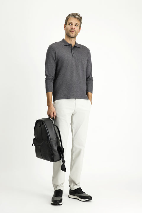 Dark Anthracite Melange Polo Collar Regular Fit Patterned Sweatshirt