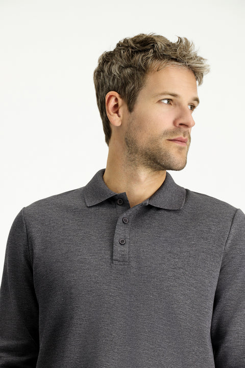 Dark Anthracite Melange Polo Collar Regular Fit Patterned Sweatshirt