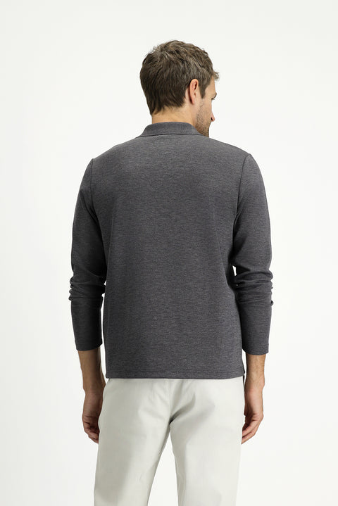 Dark Anthracite Melange Polo Collar Regular Fit Patterned Sweatshirt
