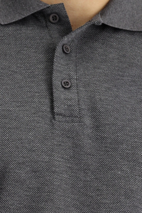Dark Anthracite Melange Polo Collar Regular Fit Patterned Sweatshirt